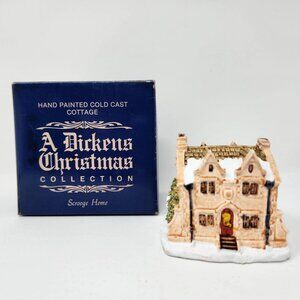 A Dickens Christmas Collection Scrooge Home Hand Painted Cold Cast Cottage VTG